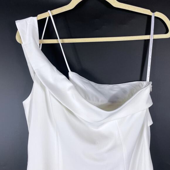 Superdown Jillian Midi Dress Asymmetric White One Shoulder Front Slit Sz L - Picture 13 of 15